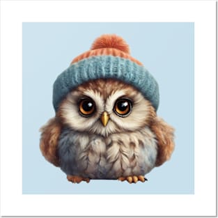 Baby Owl in a Cozy Woolly Hat with Enchanting Eyes! Posters and Art